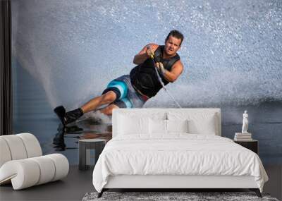 A slalom waterskier carving a turn. Wall mural