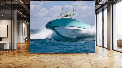 Close-up of a boat turning sharply. Wall mural