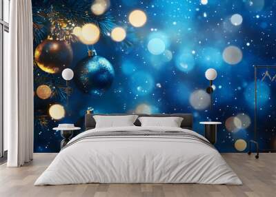 The Christmas blue background is made up of abstract magic light and bokeh. 3D rendering. Wall mural