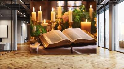 The Old Book Bible, the Word of God Resting Open Wide.  Wall mural