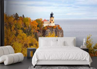 Split Rock lighthouse on the north shore of Lake Superior in Minnesota during autumn Wall mural