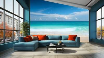 tropical beach bliss serene scene of light surf blue sky and turquoise ocean for relaxation and rest Wall mural