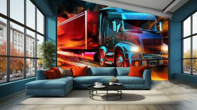 truck on a highway with motion blur Wall mural