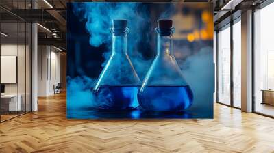 Two blue flasks emitting smoke Wall mural