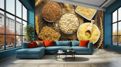 cereals collection on wooden background Wall mural