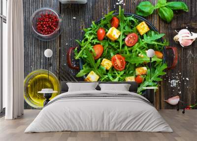 Fresh salad with rucola and grilled cheese Wall mural