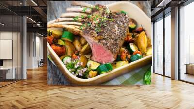 Grilled Rack of Lamb chops with potatoes an vegetables Wall mural