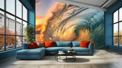 wave in sunset on the sea background. Wall mural