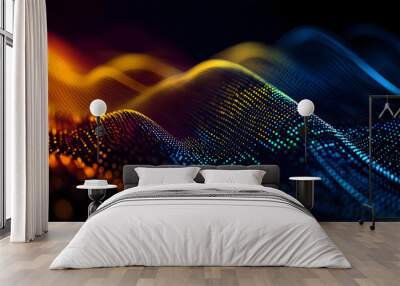 Wave of dots and weave lines. Abstract background. Network connection structure. Wall mural