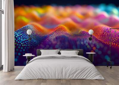 Wave of musical sounds. Abstract background with interweaving of dots and lines. 3D rendering. Wall mural