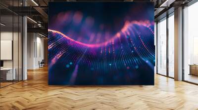 Wave of musical sounds. Abstract background with interweaving of dots and lines. 3D rendering. Wall mural