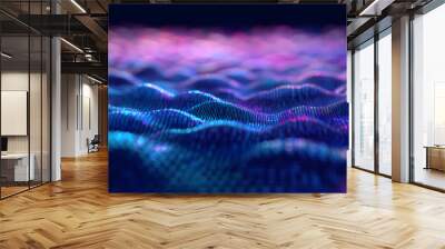 Wave of musical sounds. Abstract background with interweaving of dots and lines. 3D rendering. Wall mural