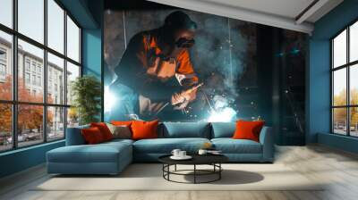 Welder orange & teal Wall mural