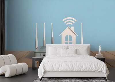 Wireless Router with House Icon for Home Network and Internet Access Wall mural