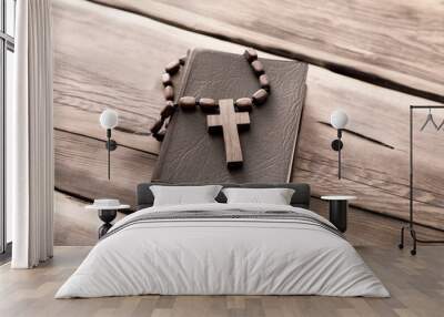 wooden cross on Bible Wall mural