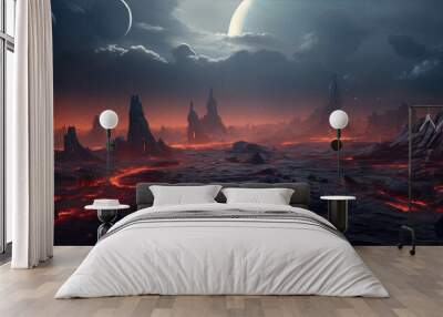 Amazing landscape of futuristic alien planet Wall mural