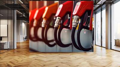 Close-up photo of fuel gasoline dispenser Fuel pump background Wall mural