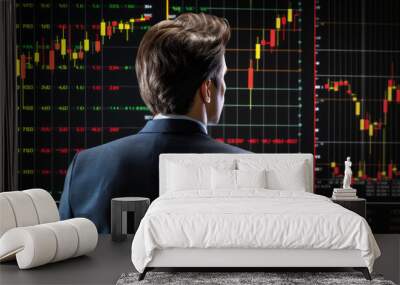 Stock trader business man looking at graph stock market on screen analyzing invest strategy, financial risks Wall mural