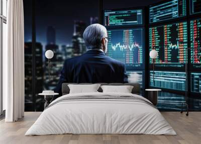 Stock trader business man looking at graph stock market on screen analyzing invest strategy, financial risks Wall mural