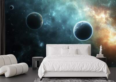 View of planet in space galaxy and stars in bacground. Space astronomy theme Wall mural