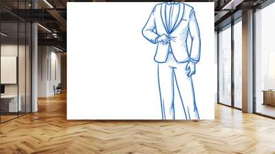 Happy young business man in a dinner jacket. Hand drawn line art cartoon vector illustration. Wall mural