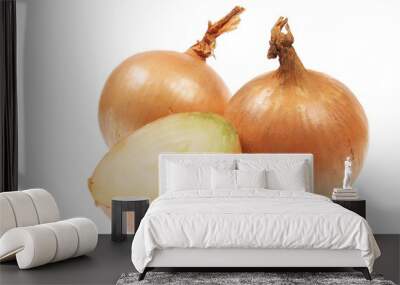 two onions and the half isolated on white Wall mural