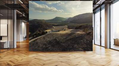 aerial view of the temple of Segesta in the Sicilian hinterland Wall mural