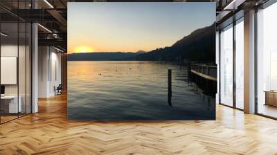 Sunset on Garda Lake, Gardone Riviera, Italy. Wall mural