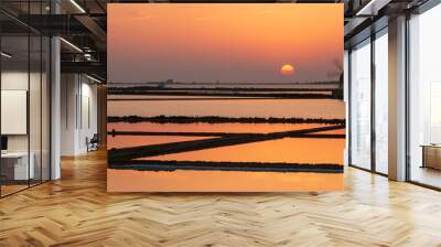 windmills at sunset on the coast Wall mural