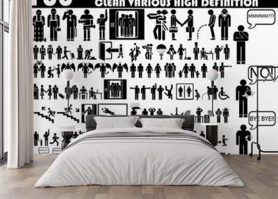 100 icons man and woman clean various Wall mural