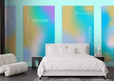 Holographic effect vertical stories, cover templates design set for social media posts and stories banners. Blurry abstract backgrounds. Vector covers with rainbow gradient in y2k retro style. Wall mural