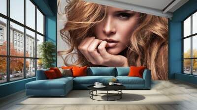 Vogue style portrait of delicate blonde woman Wall mural