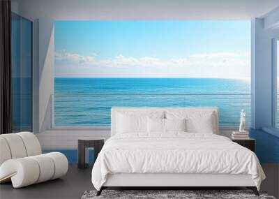 An empty balcony with a light blue ocean view  Wall mural