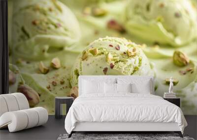 Delicious pistachio ice cream close-up Wall mural