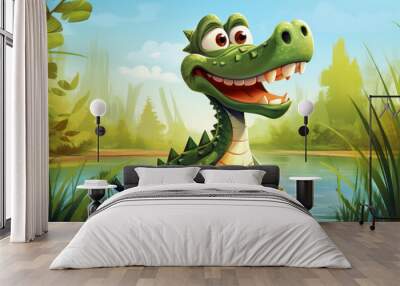 cheerful animal crocodile in cartoon style illustration Wall mural