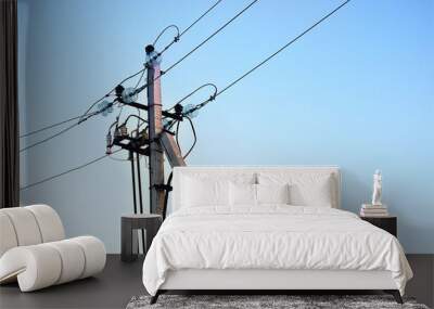 high-voltage power lines against the clear sky Wall mural