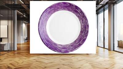 round ceramic white plate with colored border, serving dishes, isolated on a white background, close-up, design, layout Wall mural