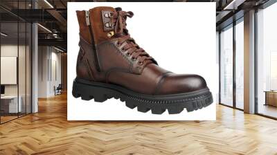 Tall men's leather boots isolated on a white background: stylish and reliable shoes for men of any age Wall mural