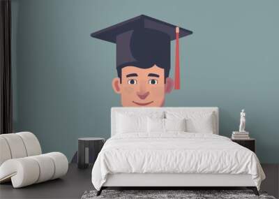 A school or college graduate stands in a graduation cap. Flat illustration Wall mural