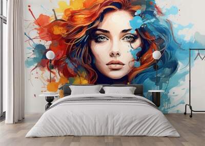 Abstract Watercolor illustration of colorful Woman. Art painting Wall mural