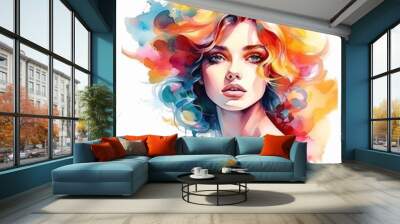 Abstract Watercolor illustration of colorful Woman. Art painting Wall mural