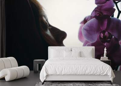 beautiful womanwith purple flower Wall mural