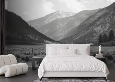 Black And White Landscape Photograph Of A Valley Wall mural