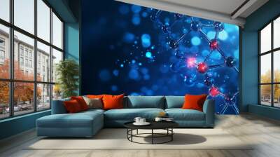 Futuristic biotechnology background showcasing chemical atom chains in a molecular chemistry experiment Wall mural