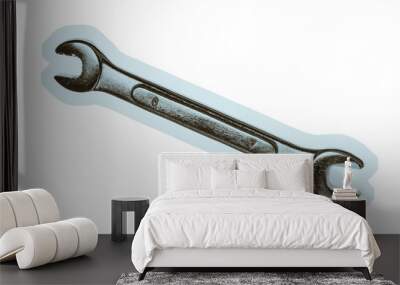 Old grungy wrench on white background. Isolated image of antiquare spanner. Wall mural