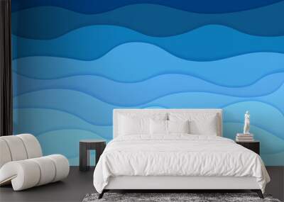 Paper art cartoon sea waves. Vector illustration Wall mural