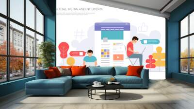 social media and network concept, modern flat vector illustration Wall mural