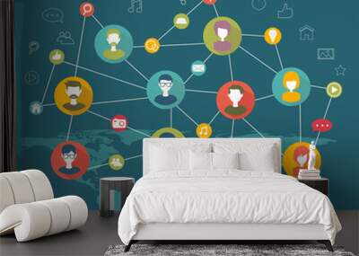 social network flat concept Wall mural