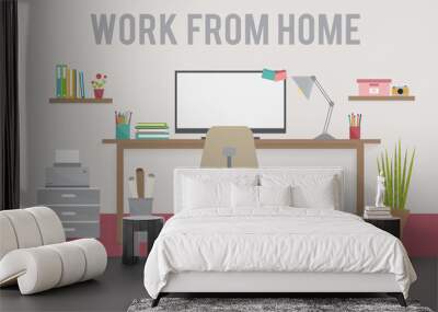 Work from home, Covid 19 quarantine concept Wall mural