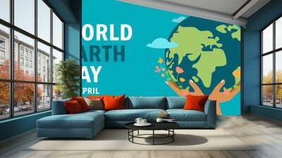 World earth day concept, hands holding globe Wall mural